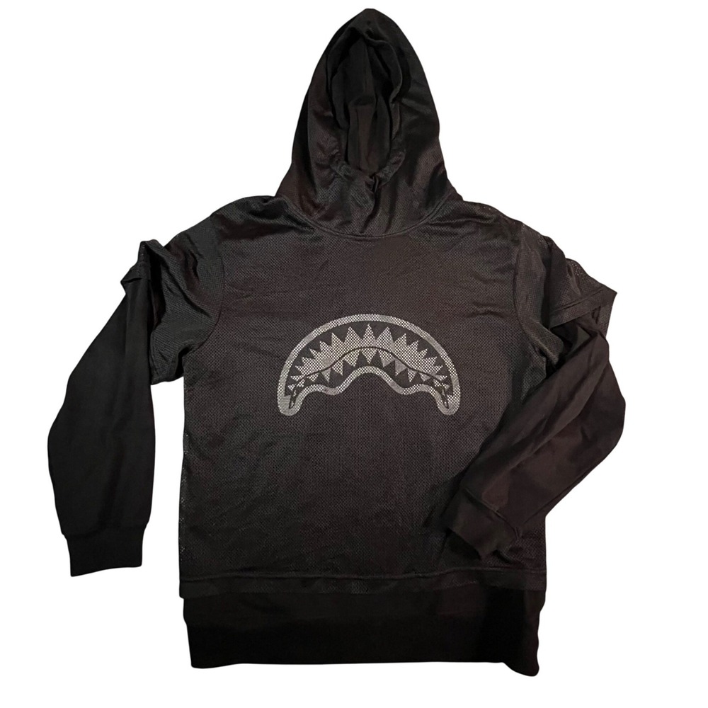 Sprayground Hoodie Mens Small Black Limited Edition Shark Mouth Layered Mesh